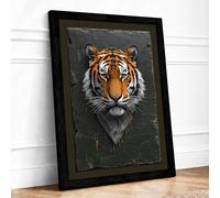 Tiger's Gaze Realism Framed Wall Art Print A4 Black