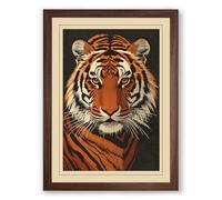 Tiger's Gaze Rustic Framed Wall Art Print A3 (42×29.7cm) Walnut, Wall Decor for Living Room, Bedroom, Office & Home, Ready to Hang, Art Gift