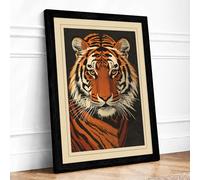 Tiger's Gaze Rustic Framed Wall Art Print A4 Black