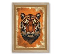 Tiger's Gaze Vintage Framed Wall Art Print A2 (59.4×42cm) Oak, Wall Decor for Living Room, Bedroom, Office & Home, Ready to Hang, Art Gift
