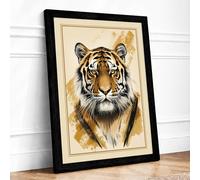 Tiger's Gaze Vintage Framed Wall Art Print A4 Black