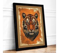 Tiger's Gaze Vintage Framed Wall Art Print A4 Black