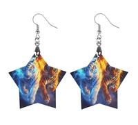 Tigers in Flame & Ice Artistic Wooden Earrings Pendant Vintage Earring Hooks Trendy Vacation Dangle Boho Eardrop Star
