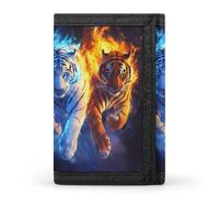 Tigers in Flame & Ice Men's Trifold Casual Credit Card Holder Wallet with Id Window Minimalist Coin Purse