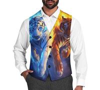 Tigers in Flame & Ice Men's Vest Suit Classic Waistcoat Vests Casual Business Dress Slim Fit V-Neck Tuxedo 2XL