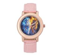 Tigers in Flame & Ice Women's Watch Pink Rose Gold Strap Wristwatch Minimalist Easy Reader Watchec