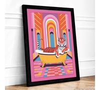 Tigers in the Bathtub Maximalist Framed Wall Art Print A3 Black