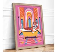 Tigers in the Bathtub Maximalist Framed Wall Art Print A3 Oak