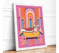 Tigers in the Bathtub Maximalist Framed Wall Art Print A3 White