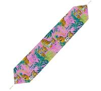 Tigers in The Jungle Cute Table Runner with Tassels Soft Plush Table Cloth for Party Home Decoration