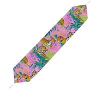 Tigers in The Jungle Cute Table Runner with Tassels Soft Plush Table Cloth for Party Home Decoration