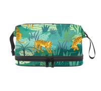 Tigers in The Jungle Double Layer Cosmetic Bag for Women and Girls, Travel Toiletry Bag Makeup Handy Pouch Organiser Bag with Brush Compartment