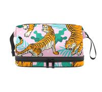 Tigers in The Jungle Double Layer Cosmetic Bag for Women and Girls, Travel Toiletry Bag Makeup Handy Pouch Organiser Bag with Brush Compartment