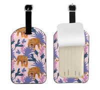 Tigers in The Jungle,Luggage Tags Pu Leather Name Tag Travel Suitcase Identifier ID Tags Durable Baggage Label 2 pcs