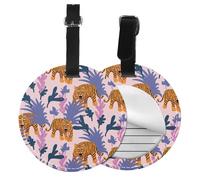 Tigers in The Jungle,Luggage Tags Pu Leather Name Tag Travel Suitcase Identifier ID Tags Durable Baggage Label 2 pcs