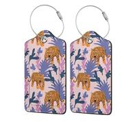 Tigers in The Jungle,Luggage Tags Pu Leather Name Tag Travel Suitcase Identifier ID Tags Durable Luggage Label 2 pcs