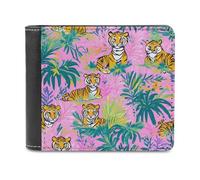 Tigers in The Jungle Men's Bifold Leather Wallet | Slim Minimalist Card Holder Large Capacity Money Clip