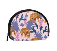 Tigers in The Jungle, Women's Storage Bag Shell Makeup Bag Small Coin Purse Shell Change Pouch