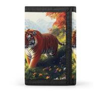 Tigers in The Mountains Men's Wallets Trifold Women Purse with Coin Pocket 8 Card Slots Keyring Photo Window