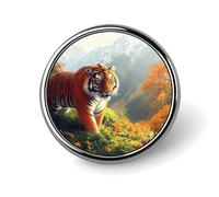 Tigers in The Mountains Round Brooch Pins Badge Printed Button Tie Lapel Backpack Pin Decoration for Women Men