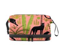Tigers in The Tropical Leaves Jungle Double Layer Cosmetic Bag for Women and Girls, Travel Toiletry Bag Makeup Handy Pouch Organiser Bag with Brush Compartment