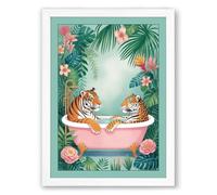 Tigers in the Tropics Eclectic Framed Wall Art Print A2 (59.4×42cm) White, Wall Decor for Living Room, Bedroom, Office & Home, Ready to Hang, Art Gift