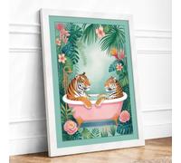 Tigers in the Tropics Eclectic Framed Wall Art Print A2 White