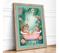 Tigers in the Tropics Eclectic Framed Wall Art Print A3 Oak