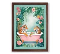 Tigers in the Tropics Eclectic Framed Wall Art Print A4 (29.7×21cm) Walnut, Wall Decor for Living Room, Bedroom, Office & Home, Ready to Hang, Art Gift