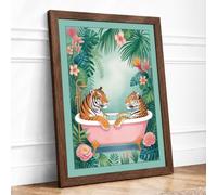Tigers in the Tropics Eclectic Framed Wall Art Print A4 Walnut