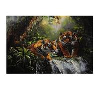 Tigers on Forest Stream Placemats, Set of 6 Table Mats for Dining Tables, 12×18 Inches Anti-Skid Heat Resistant Kitchen Table Place Mats