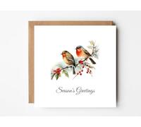 Tigers on the Loose Robin Christmas Card - Season's Greetings - Watercolour Design - Blank Inside - 5.5 x 5.5 Inch Square Card with Envelope