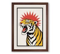 Tiger's Roar Graphic Art Framed Wall Art Print A2 (59.4×42cm) Walnut, Wall Decor for Living Room, Bedroom, Office & Home, Ready to Hang, Art Gift