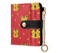 Tigers Stars Red Print Small Women Wallet PU Leather RFID Blocking Bifold Compact Card Holder with Coin Pocket Zipper Purse for Girls Women Ladies