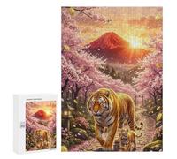Tigers Under Cherry Blossoms with Mount Fuji Puzzle for Adults, 300 PCS, Illustrated Jigsaw Edition, Classic Jigsaw Entertainment for The Home, at Home