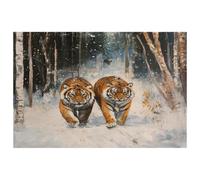 Tigers Walking on Snow Road Placemats, Set of 6 Table Mats for Dining Tables, 12×18 Inches Anti-Skid Heat Resistant Kitchen Table Place Mats