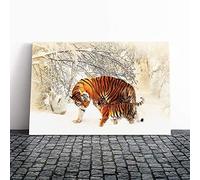Tigers Winter Forest Canvas Print | Gallery Wrapped 30mm Frame Wall Art | 24x16 inches | Ready to Hang | Modern Landscape Picture | Living Room Bedroom Lounge Office