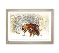 Tigers Winter Forest Framed Print | A2 Oak Framed Wall Art | Ready to Hang | Modern Animal Picture | Living Room Bedroom Lounge Office