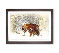 Tigers Winter Forest Framed Print | A2 Walnut Framed Wall Art | Ready to Hang | Modern Animal Picture | Living Room Bedroom Lounge Office