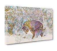 Tigers Winter Forest Modern BG Canvas Print | Gallery Wrapped 30mm Frame Wall Art | 20x14 inches | Ready to Hang | Modern Landscape Picture | Living Room Bedroom Lounge Office