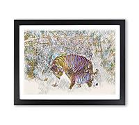 Tigers Winter Forest Modern BG Framed Print | A2 Black Framed Wall Art | Ready to Hang | Modern Animal Picture | Living Room Bedroom Lounge Office