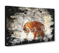 Tigers Winter Forest Modern CB Canvas Print | Gallery Wrapped 30mm Frame Wall Art | 20x14 inches | Ready to Hang | Modern Landscape Picture | Living Room Bedroom Lounge Office