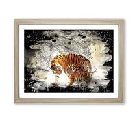 Tigers Winter Forest Modern CB Framed Print | A3 Oak Framed Wall Art | Ready to Hang | Modern Animal Picture | Living Room Bedroom Lounge Office