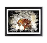 Tigers Winter Forest Modern CB Framed Print | A4 Black Framed Wall Art | Ready to Hang | Modern Animal Picture | Living Room Bedroom Lounge Office