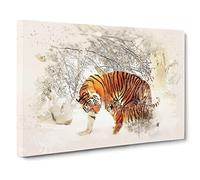 Tigers Winter Forest Modern FC Canvas Print | Gallery Wrapped 30mm Frame Wall Art | 30x20 inches | Ready to Hang | Modern Landscape Picture | Living Room Bedroom Lounge Office