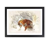 Tigers Winter Forest Modern FC Framed Print | A3 Black Framed Wall Art | Ready to Hang | Modern Animal Picture | Living Room Bedroom Lounge Office