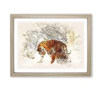 Tigers Winter Forest Modern FC Framed Print | A3 Oak Framed Wall Art | Ready to Hang | Modern Animal Picture | Living Room Bedroom Lounge Office