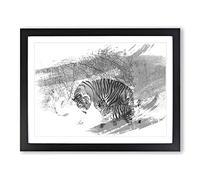 Tigers Winter Forest V1 Modern Framed Print | A2 Black Framed Wall Art | Ready to Hang | Modern Animal Picture | Living Room Bedroom Lounge Office
