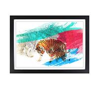 Tigers Winter Forest V2 Framed Print | A2 Black Framed Wall Art | Ready to Hang | Modern Animal Picture | Living Room Bedroom Lounge Office