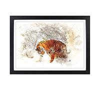 Tigers Winter Forest V3 Framed Print | A2 Black Framed Wall Art | Ready to Hang | Modern Animal Picture | Living Room Bedroom Lounge Office